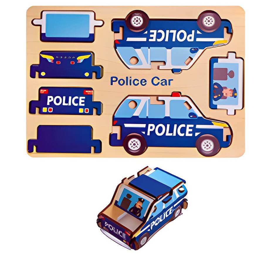 1737064546963-1.jpg WOODEN 3 D PUZZLE - POLICE CAR (8.5"x7") - Image 1